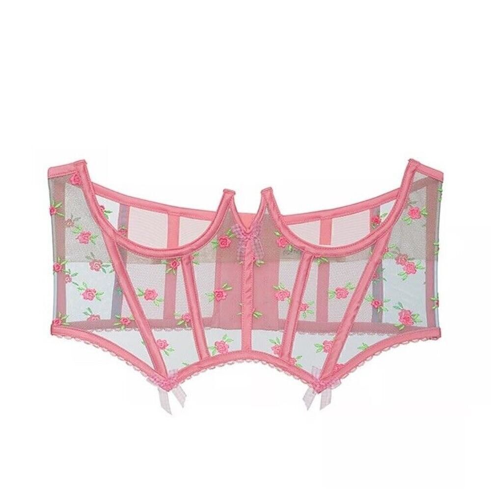 For Love & Lemons Garden Party Mesh Underbust Corset Cupless Bra Sz M NWT VS